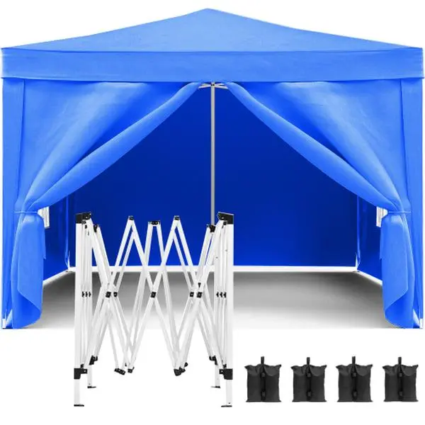 10'x10' Folding Canopy with 4 Removable Sidewalls Outdoor Event Shelter UPF 50+ Gazebo Portable Tents for Parties Beach Camping Wedding EZ Pop Up Canopy Weight Bag + Carry Bag