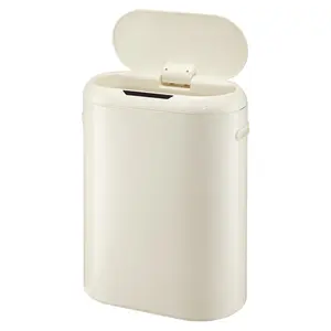 GARVEE 13 Gallon Automatic Sensor Kitchen Trash Can with Lid, Sensor-Activated Garbage Bin for Home and Office Use, Cream White, Battery Not Included, No Inner Bucket