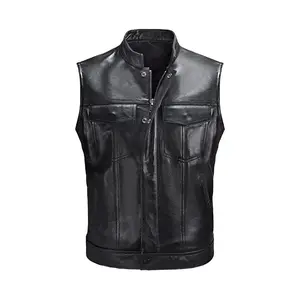 Spring Autumn Men's Faux Leather Waistcoat Classical Men Stand Collar Motorcycle Biker Leather Vest Stylish Clothing Streetwear
