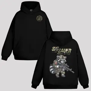Raccoon Sig Sauer Never Settle Camo Hoodie Sweatshirt, Sig Sauer Hoodie Sweater, Tactical Shirt, Perfect for Gun Enthusiasts, Full Size, Full Color