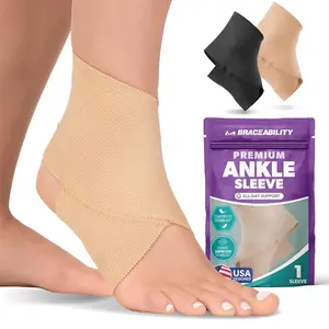 Elastic Ankle Support - Lightweight Slip on Foot and Ankle Compression Sleeve for Gymnastics, Dance, Sports, Running, Exercise, and Sprained Ankle Swelling for Women and Men (Beige, Large)