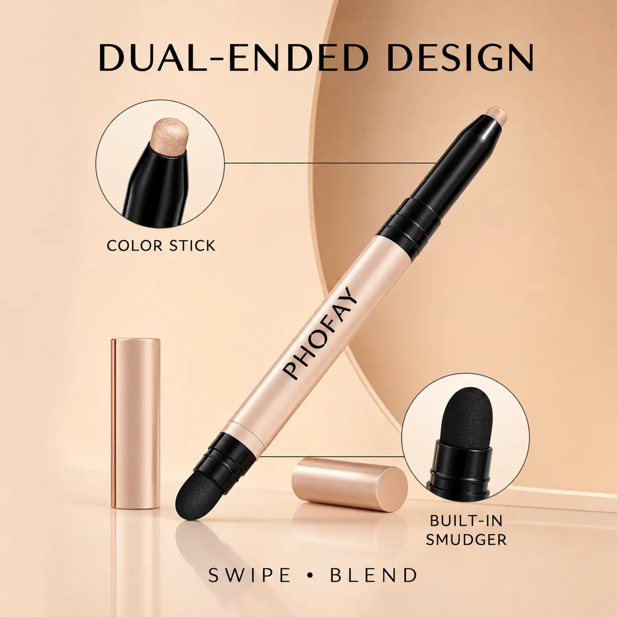 PHOFAY | NOW ON TIKTOK SHOP USA Dual-shadow liner duo Ended Shimmer Eyeshadow Stick with Built-In Smudger, Waterproof Easy-Apply Pearl Eye Shadow Pencil, 0.6g, 12 Shades  Makeup Blend Cosmetic Smooth