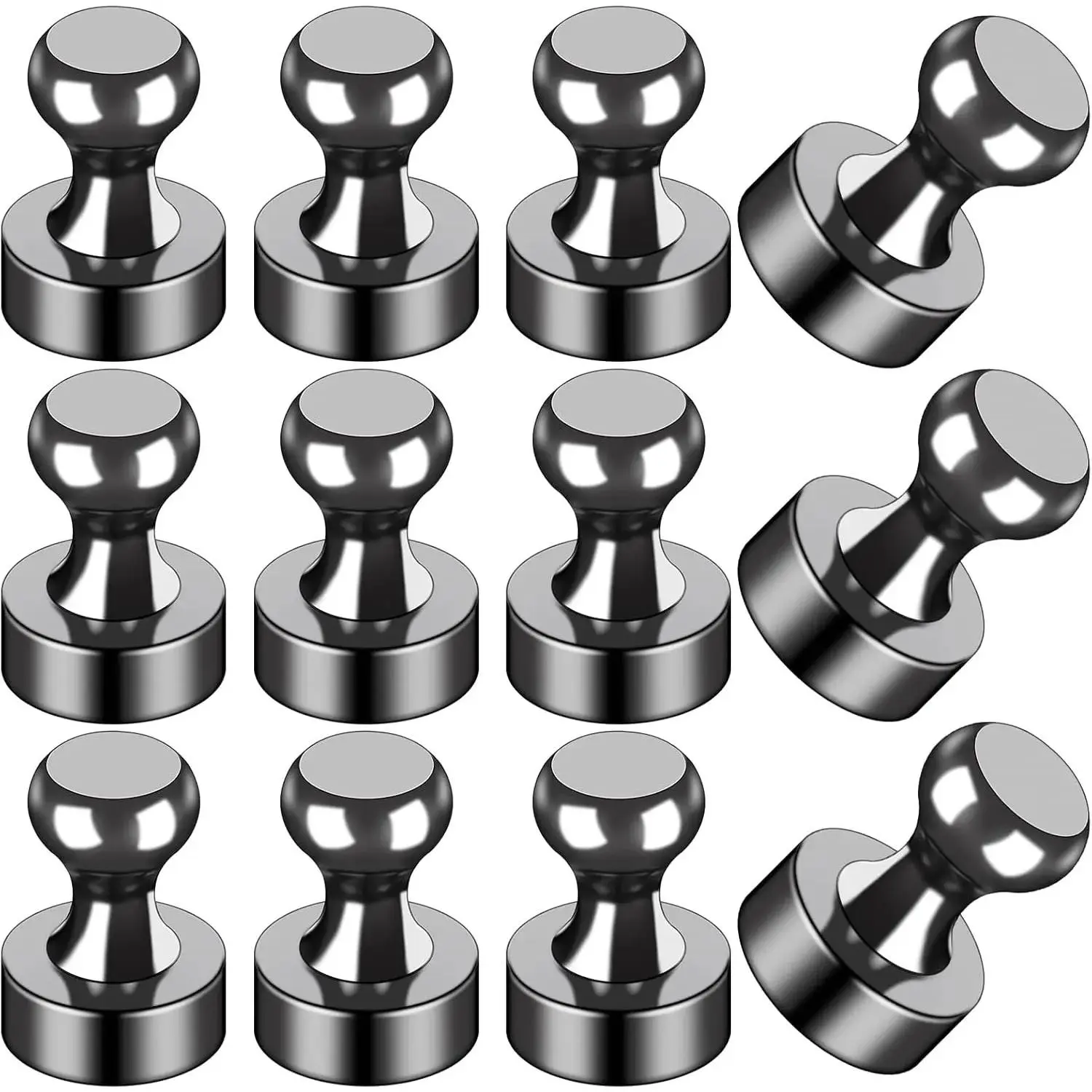 12Pcs Black Fridge Magnets - Small, Strong Kitchen Magnets for Classroom, Office, Whiteboard, Map Use