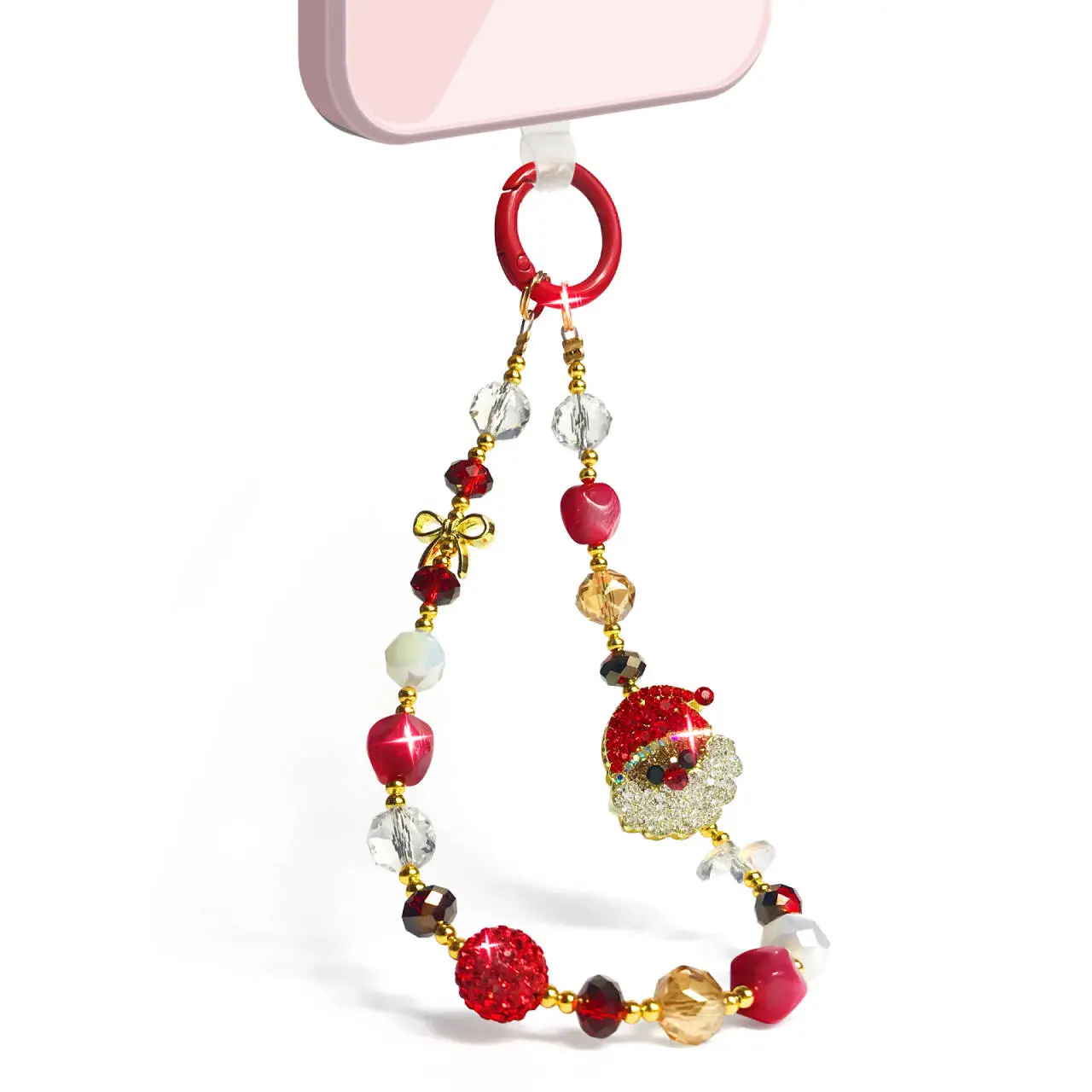 Casing Bee Santa Claus Phone Chain, Diamond & Pearl Christmas Pattern Phone Charm