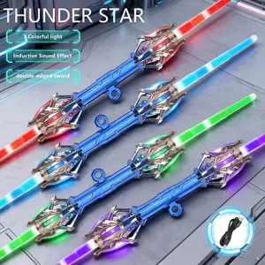 Cool Colorful Sword, Extendable Light Sword With Collision Sound Effects, 2-in-1 Flashing Finger Spinning Toy, Colorful LED Lights With 7 Color Changes, Perfect for Cosplay and Parties, Boys Toys Funny Gifts