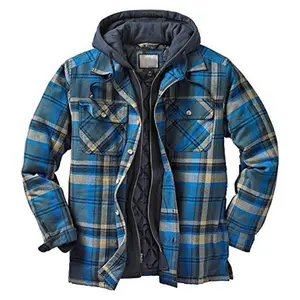 2025 Fashion Versatile Autumn and Winter New Collection: European and American Thick Cotton Plaid Long Sleeve Loose Hooded Jacket for Men, Soft and Comfortable