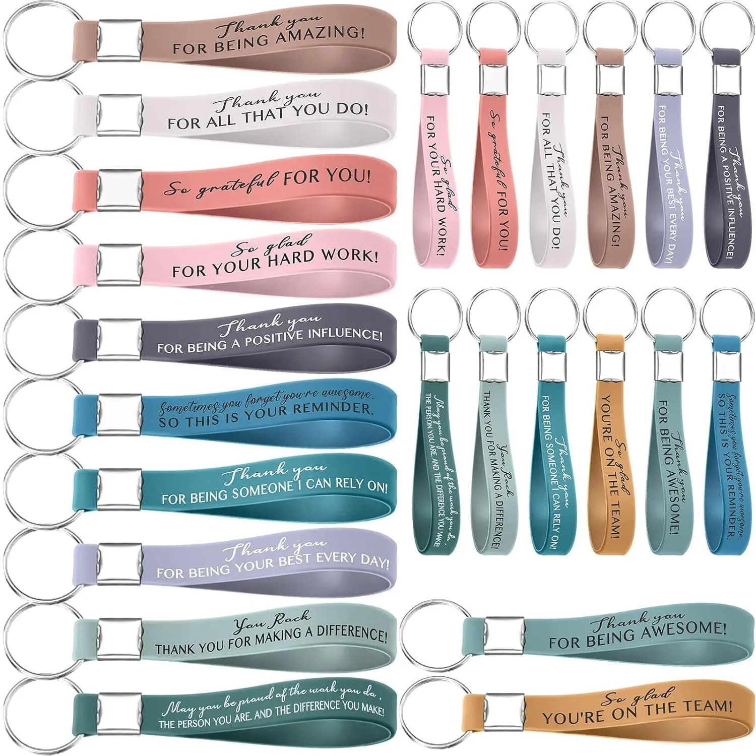 36-Pack Non-Toxic Durable Silicone Keychain Straps, Modern Inspirational Motivation Bulk Gift Items - Employee Thank You Gifts, Home & Office Supply Organizers