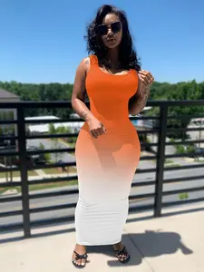 USBOUTIQUE CHIC Women's 2026 Summer Gradient Print Long Sleeve Bodycon Dress Stretchy Maxi Dress