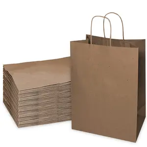 EcoQuality - 13x7x17 inches - 200pcs - Large Brown Kraft Paper Bags with Handles, Shopping, Gift Bags, Party, Merchandise, Lunch Bags, Grocery Bags