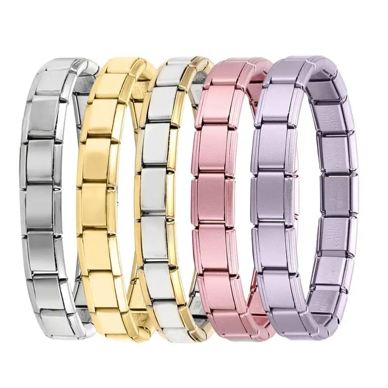 New Solid Color Women Men Jewelry DIY 9MM Width Italian Elastic Charm Bracelet Solid Color Stainless Steel Fashion Bangle
