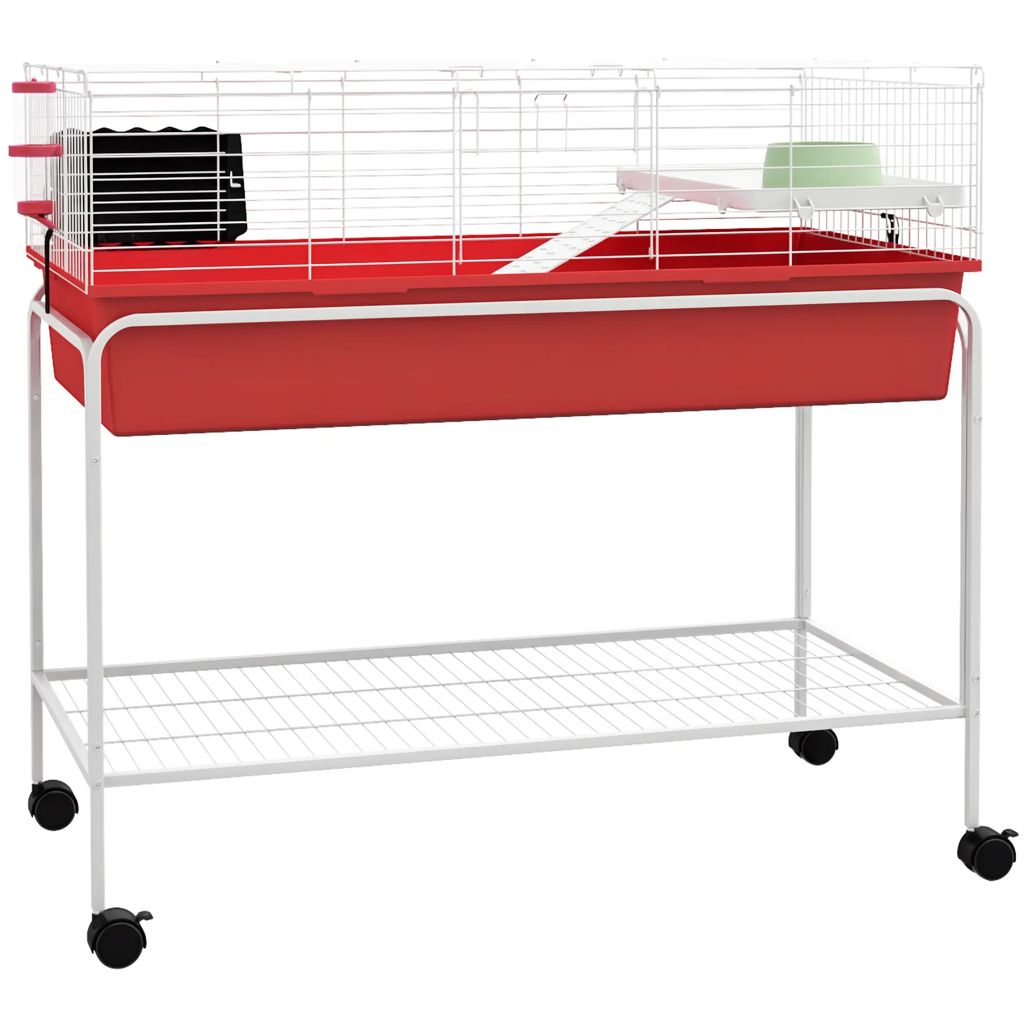 PawHut Two-Story Small Animal Cage Removable from Stand, Guinea Pig Cage, Hedgehog Cage, Chinchilla Cage, Ferret, with Shelf & Wheels, Pet Habitat, 39" x 20.5" x 36.5"