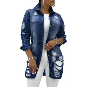 Kingapril Women's Casual Lapel Slim Long Sleeve Denim Outercoat Jacket Windbreaker