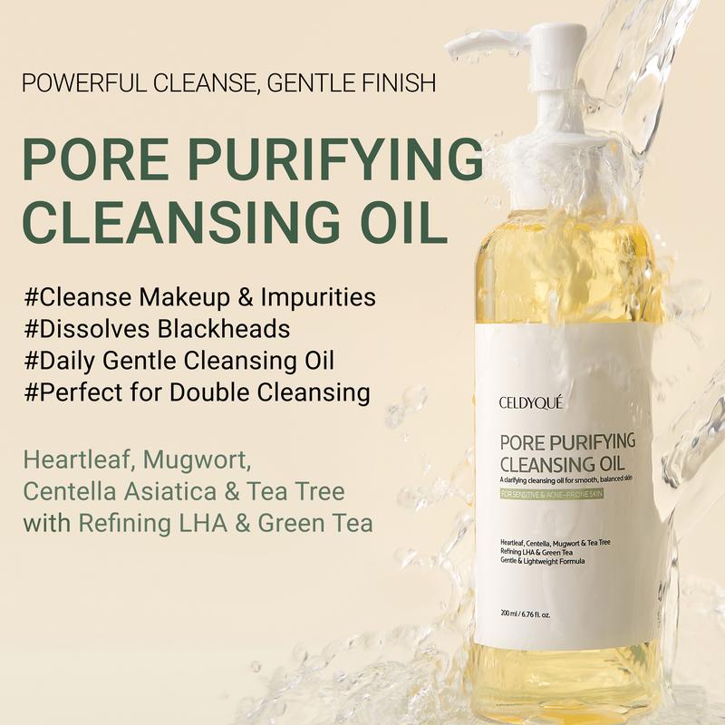 Pore Purifying Cleansing Oil – Korean Facial Wash with Centella, Tea Tree, Green Tea & LHA – Gentle Makeup Remover for Sensitive, Acne-Prone Skin, Deep Pore Cleanser, 6.76 fl oz Facial