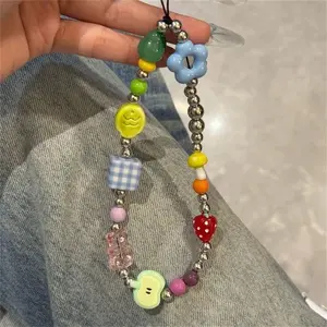 Ins Cute Macaron Little Flower Phone Chain Charm Wrist Strap Keycord Stylish Lanyard Girl Keychain CCD Camera Hanging Rope