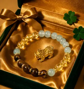 Natural Tiger Eye Stone Bracelet with Citrine Beads | Luck Bracelet - Attracts Wealth. Unisex Crystal Beaded Bracelet | Fashion Jewelry Gift for Women, Men, Daily Wear