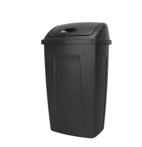 Kitchen Trash Can 13 Gallon Plastic Swing Top Garbage Bin Black for Home Use