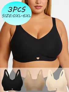 3pcs plus-size hollow-out design fashionable underwear, featuring a comfortable full-support lifting design, is perfect for light exercise and daily wear, making it a practical choice.