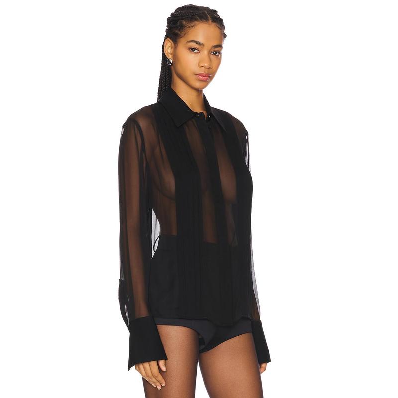 SANS FAFF Meghan Panelled Silk Blouse in Black