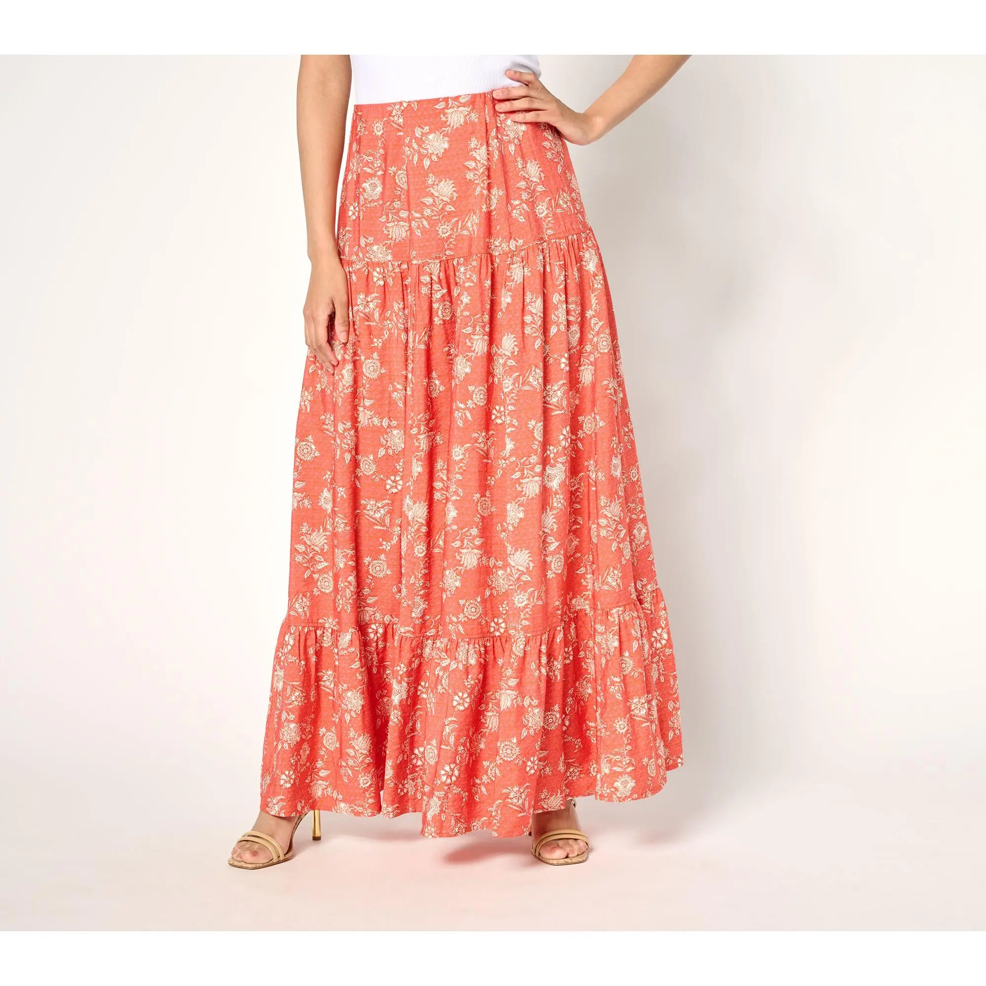 Peace Love World Boheme Petite Printed Tiered Maxi Skirt