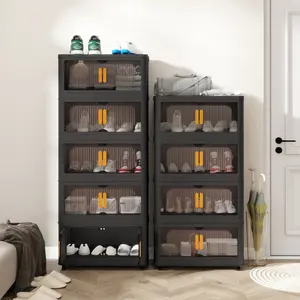 Black, Folding Storage Cabinet Collapsible Storage Bins with Magnetic Door, Plastic Storage Cabinet with Wheels