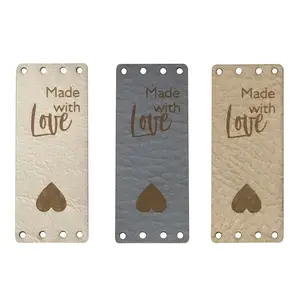 Personalised 20mm x 50mm Rectangle Centre Fold Foldable Faux Leather labels. Custom leather labels, Tags handmade, Tags Knitting - 001