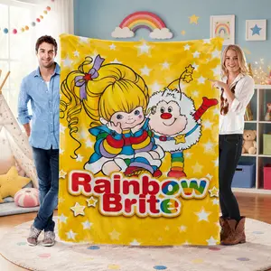 Rainbow Brite Flannel Blanket – Soft Cozy Plush Throw with Rainbow Brite & Twink Star Designs, Perfect for Kids’ Bedroom, Sofa, Nap Time, Travel, Fun Colorful Gift for Girls & Kids Who Love Cartoons