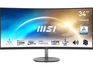 MSI 34 inch Ultrawide QHD 2K 1440P 100Hz AMD FreeSync 1ms Anti-Flicker & Low Blue Light 1500R Curved LCD Computer Monitor with Built-in Speakers Pro MP341CQ