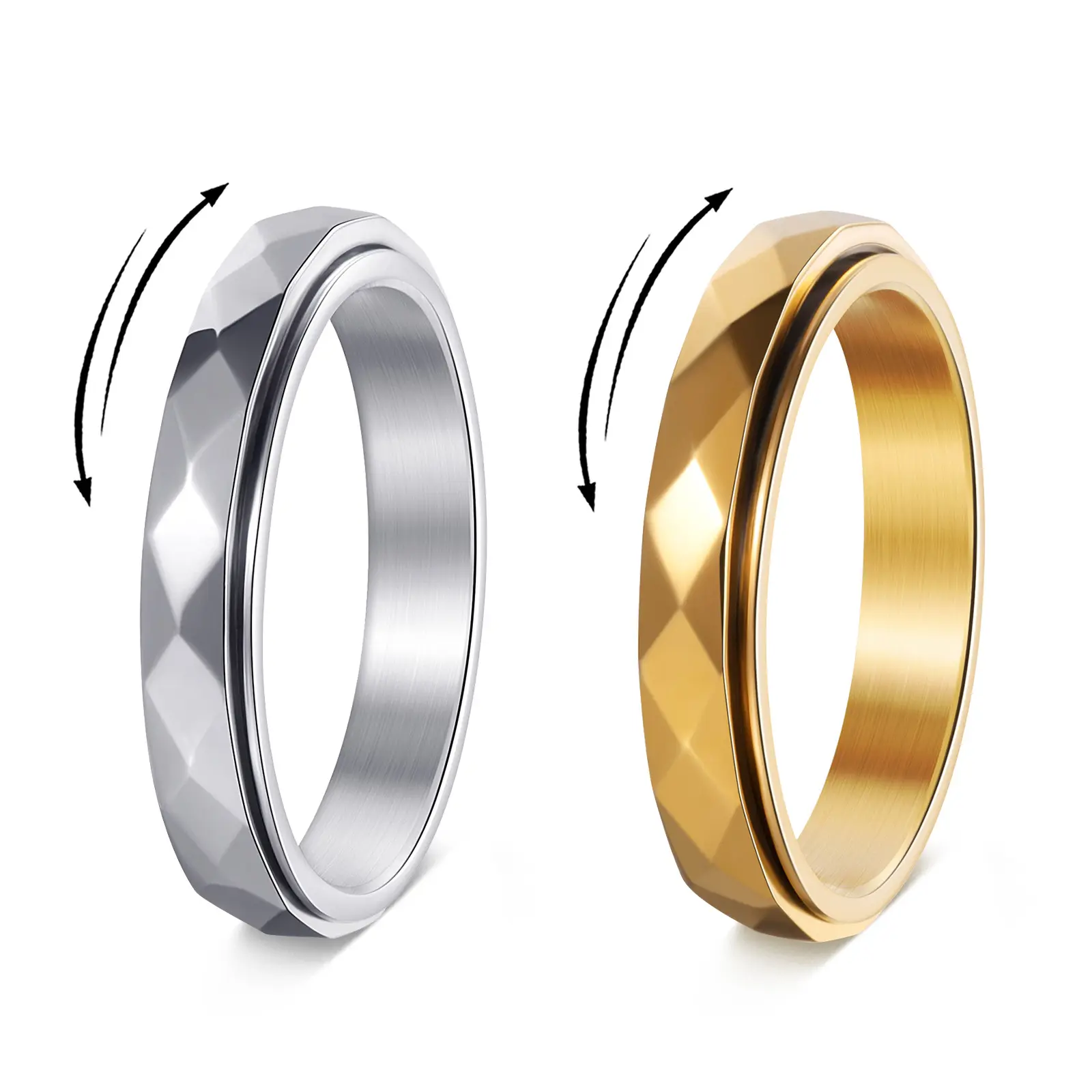 Women's Minimalist Stainless Steel Spinner Fidget Ring - Simple Rhombus Rotating Band, Hypoallergenic Jewelry for Everyday Anxiety Relief, Rings for Women
