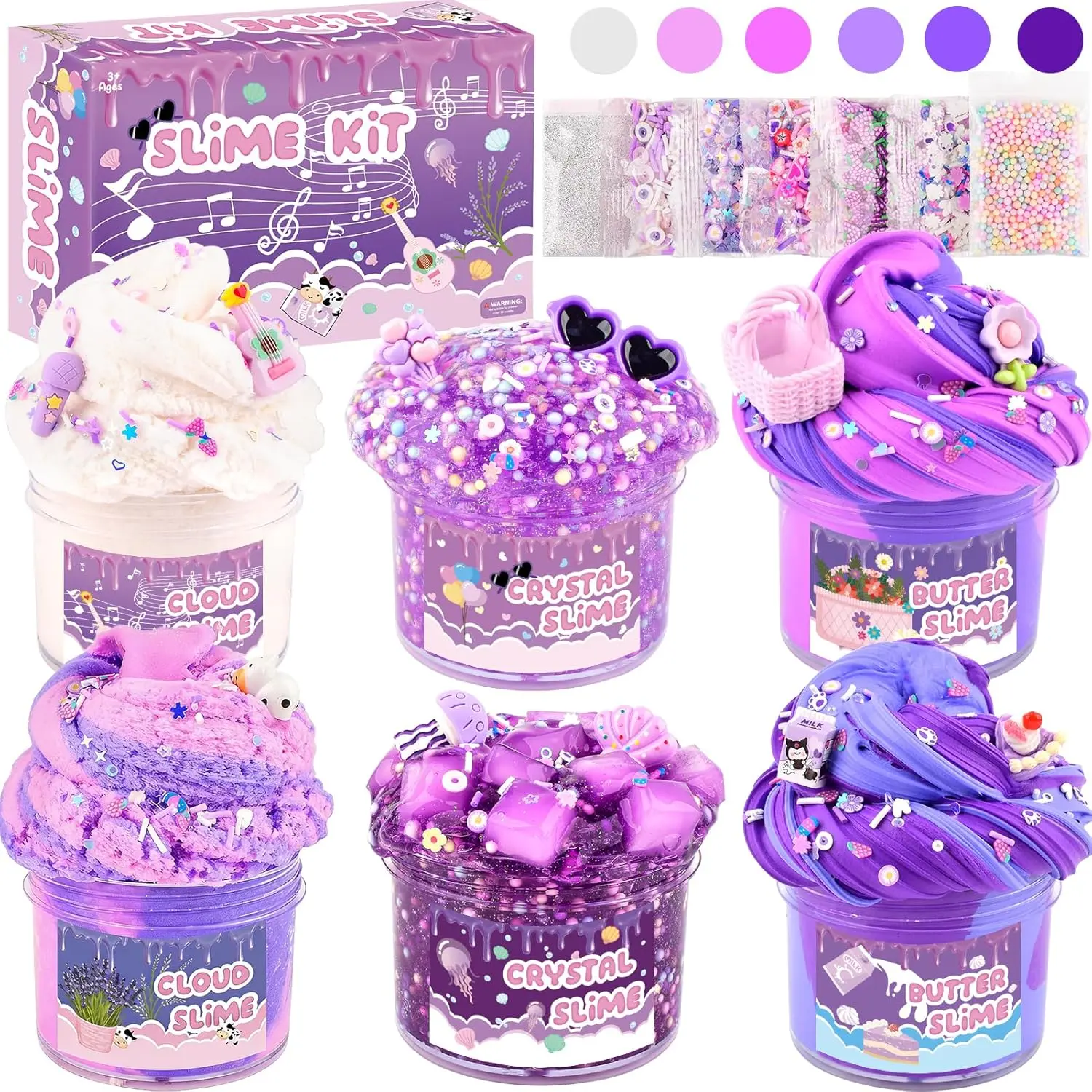 6 Pack Slime Kit, Purple Dream Slime Kids, Cloud Butter & Clear Slime, Party Favors, Toys for Girls Boys Ages 5 6 7 8 9 10 11 12, Goodie Bag Stuffers, Birthday Gift Ideas Cute Stuff