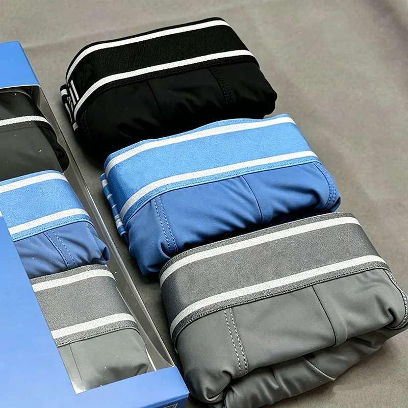 3-piece set of men's summer ice silk elastic flat underwear classic version men's underwear black, gray, blue