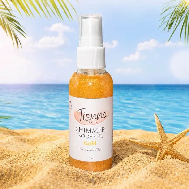 Gold Shimmer Body Oil 2.7 oz - Lightweight Moisturizing Body Oil with Sweet Almond Oil for Shimmering Glow, Reduces Inflammation & Softens Skin
