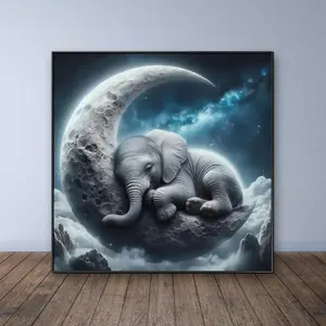 Elephant & Moon Pattern DIY Diamond Arts Colorful Painting Kit without Frame, DIY 5D Diamond Arts Colorful Painting Kit, Wall Art Decor for Home, Handicraft, DIY Kits