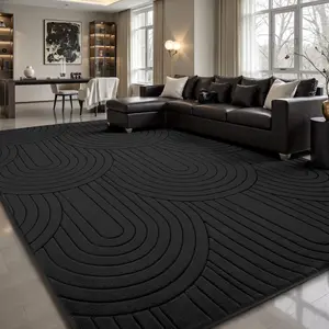 FAMVAL Large Size Fluffy Rainbow Rug Plush Area Rug Non-slip Soft Shaggy Ultra-comfortable Cool Carpet Mats for Living room Bedroom Nursery Home Decor Black