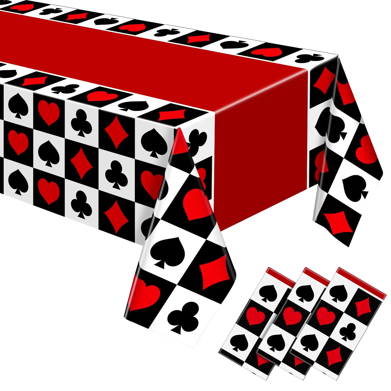 3 Pcs Casino Theme Poker Tablecloth, Disposable Plastic, 51x108 Inch for Game Party Supplies