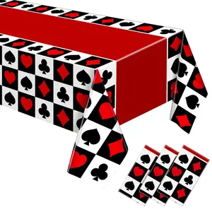 3 Pcs Casino Theme Poker Tablecloth, Disposable Plastic, 51x108 Inch for Game Party Supplies