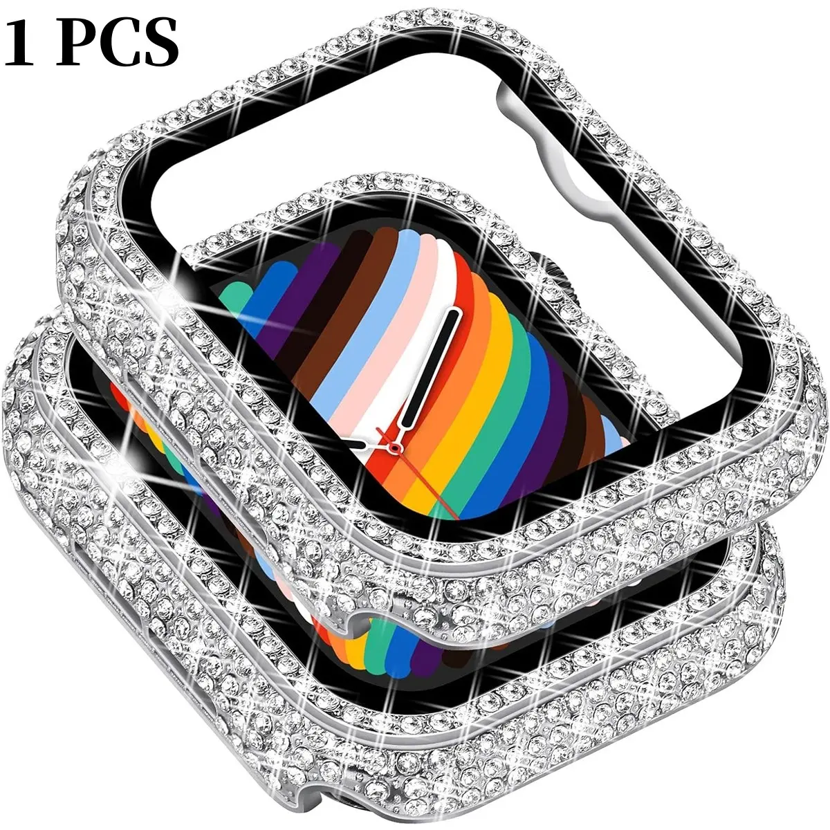 Compatible With Apple Watch Accessories, Smartwatch Accessories, Wearable Accessory, Built-in Tempered Glass Screen Protector Bling Crystal Rhinestone Full Protective Bumper Cover For Women Men, 38/40/41/42/44/45/46mm, Series SE/9/8/7/6/5/4/3/2/1