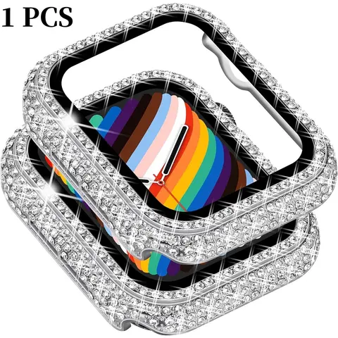 Compatible With Apple Watch Accessories, Smartwatch Accessories, Wearable Accessory, Built-in Tempered Glass Screen Protector Bling Crystal Rhinestone Full Protective Bumper Cover For Women Men, 38/40/41/42/44/45/46mm, Series SE/9/8/7/6/5/4/3/2/1