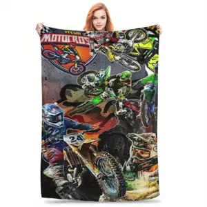 1pc Dirt Racing Bedspread - Motorcycle-Themed Flannel Blanket with MX Riders & Track Design, All-Season Soft Bedding for Boys, Girls, Men, Women - Perfect Gift for Fans, Birthdays, Camping, Travel - Dirt Lovers Decor