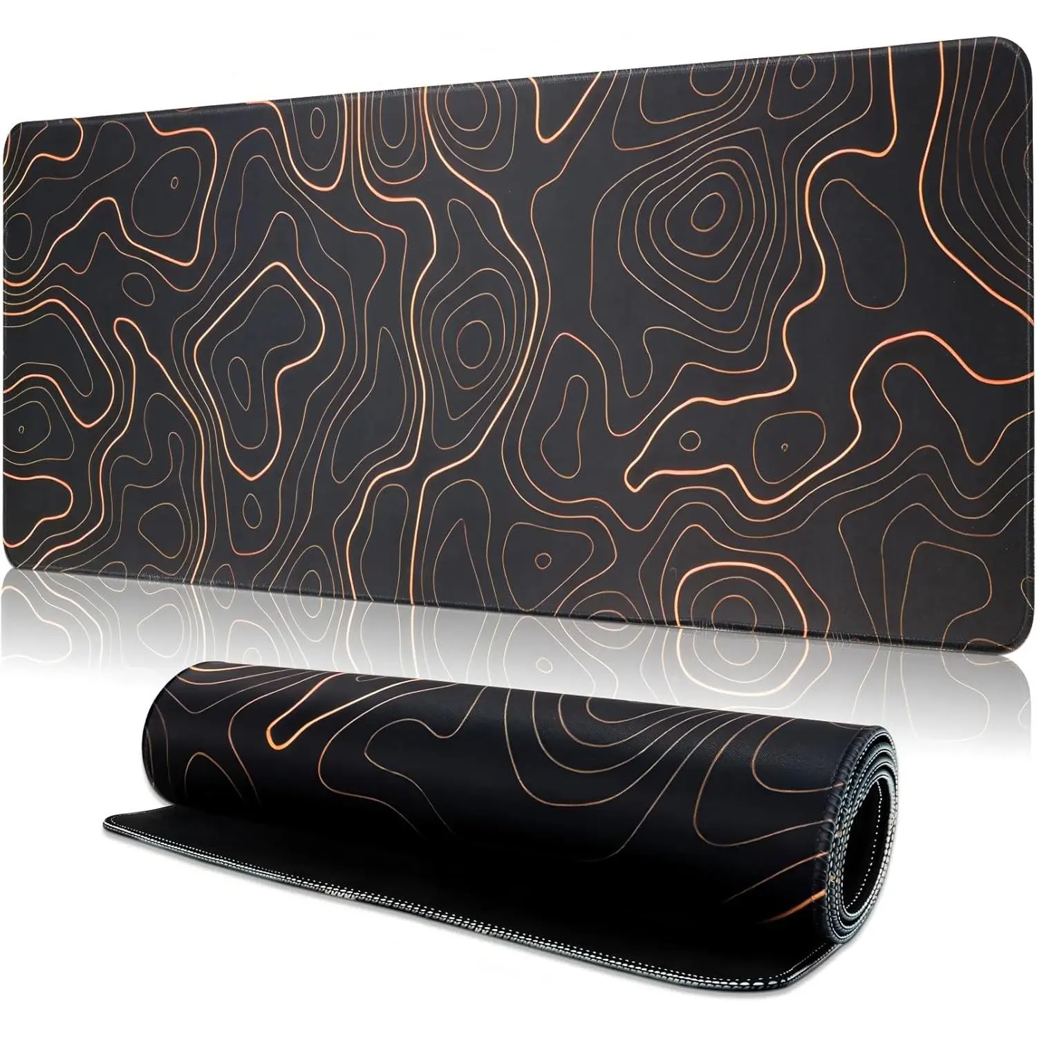 Pad Gaming Mousepad, 31.5 x 11.8in Large Desk Mat Keyboard Pads Extend Long XL  Mat with Non-Slip Base Desk Accessories for  Office Keyboard  (Black Topographic Orange)