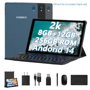 POWMUS 10.3-Inch 2K Ultra HD Tablet Android 14, 8GB RAM + 256GB ROM, Face Unlock 8000mAh Long Battery with Keyboard Mouse Case Stylus - WiFi only, no SIM card slot
