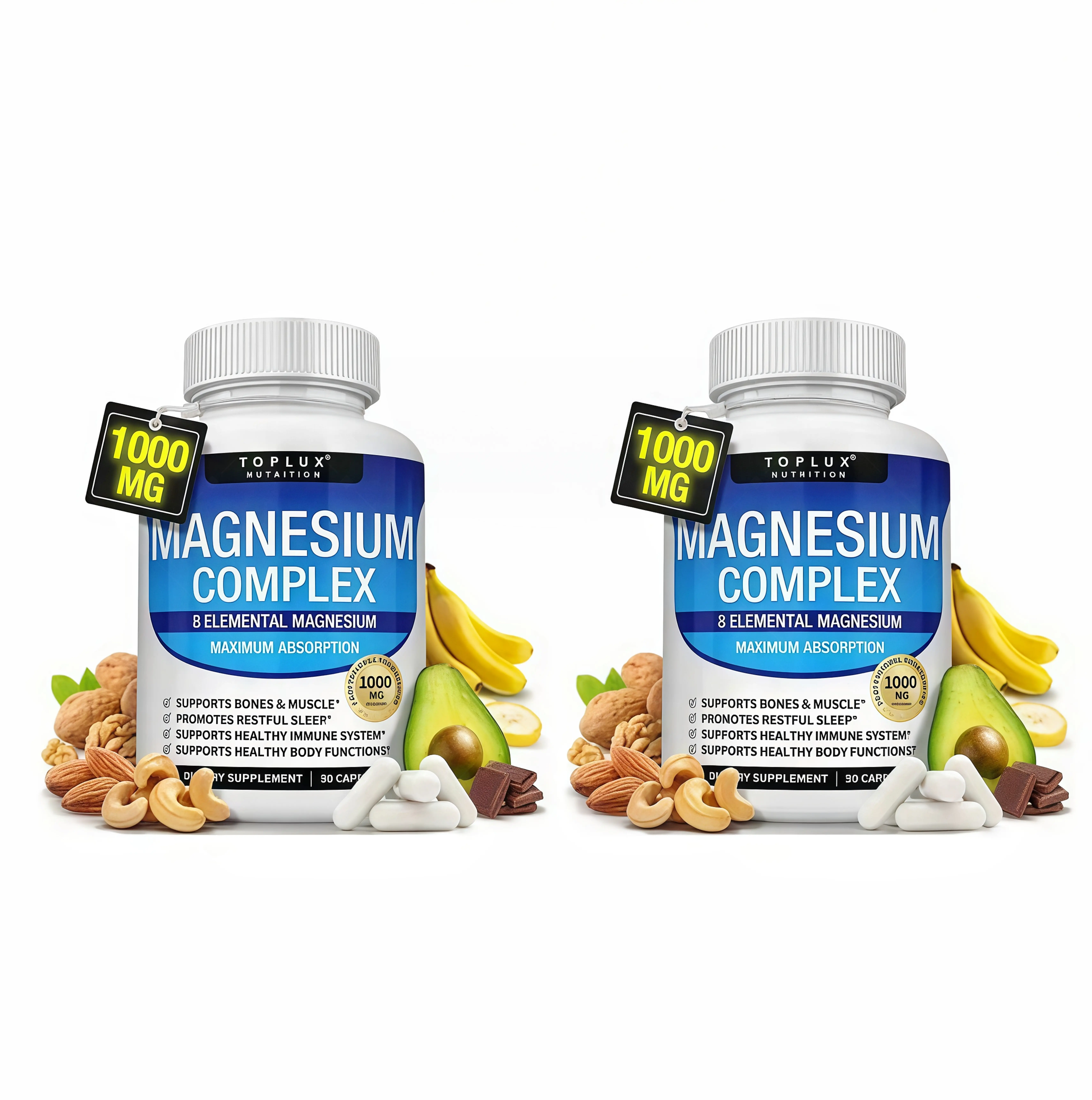2 Pack Toplux Magnesium Complex CI 8 Essential Magnesium Supplement 1000mg Fitness Edible