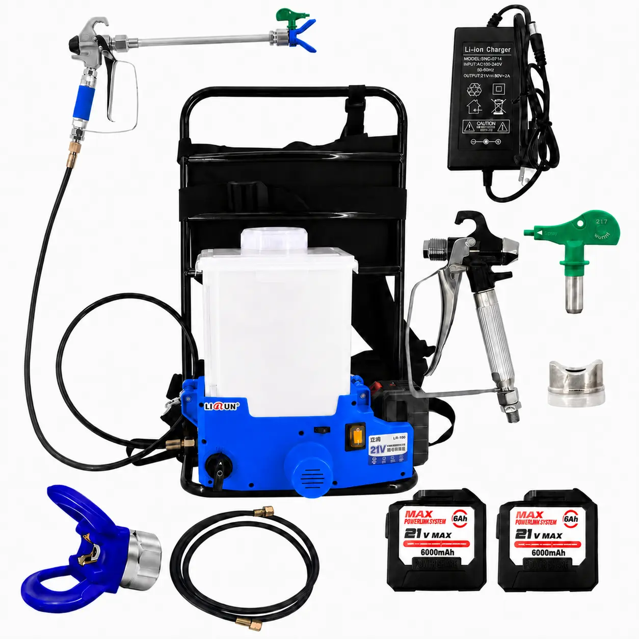 Cordless Airless Paint Sprayer, 21V Battery-Powered with 2x6.0Ah Batteries, 2.5L/min Flow Rate, 6 Adjustable Speeds, 1.6 Gal Tank, Easy-Clean Design, Smooth Finish, Mobility, Ideal for Fences, Renovation, Remodeling for Professional Painters