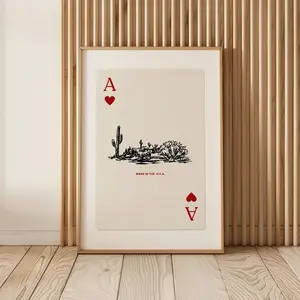 Desert Playing Card Print, Vintage Western Landscape Poster, Cowboy Wall Art, Playing Card Poster, Vintage Western Print, Ace of Hearts Art Decor Photo
