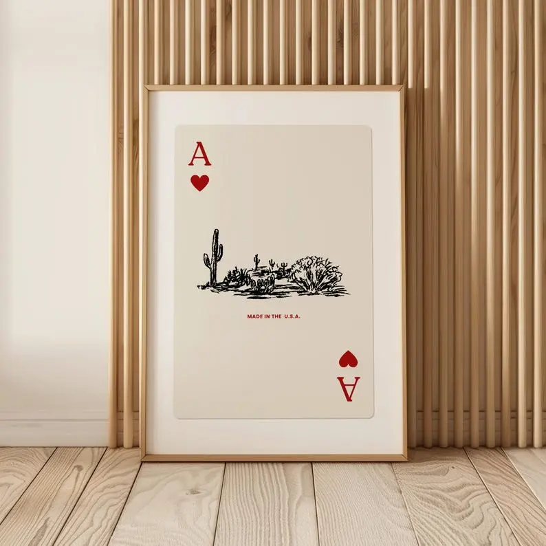 Thick 10mil Vintage Western Desert Landscape Playing Card Graphic Poster Print - Cowboy Ace of Hearts Paper Wall Decor, Colorful, Multiple Sizes Fit Any Room Wall (11x17/12x18/16x24/24x24), Aesthetic Home Decor, Long-Lasting Art Supply for Kid Rooms