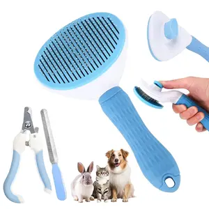 3PCS Cat Rabbit Bunny Dog Grooming Kit, Self-Cleaning Slicker Cat & Dog Brush for Shedding, Fine-Needle Comb, Pet Nail Clipper & File for Long/Short-Haired Pets, Easy to Remove Loose (3, blue)