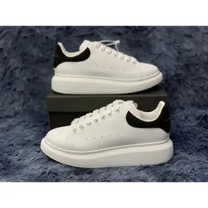 Unisex Low-Top McQueen Sneakers — Stunning White McQueen Shoes with Black Velvet Heels