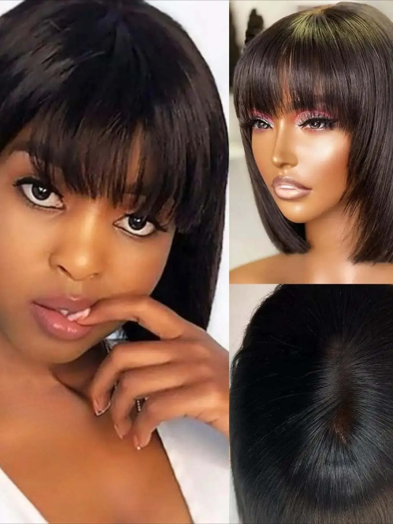 Short Straight Bob Human Hair Wigs With Bangs for Women Brazilian Remy Hair Colored P4/27 Bob Wigs Full Machine Made Wig Halloween Wig
