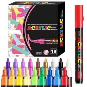 18 Color Vibrant Acrylic Marker Pen Set of 12 Gradients, Quick Drying Non-Bleed Markers for Rock Painting & Crafts, Perfect Back to School Gifts for Boys & Girls