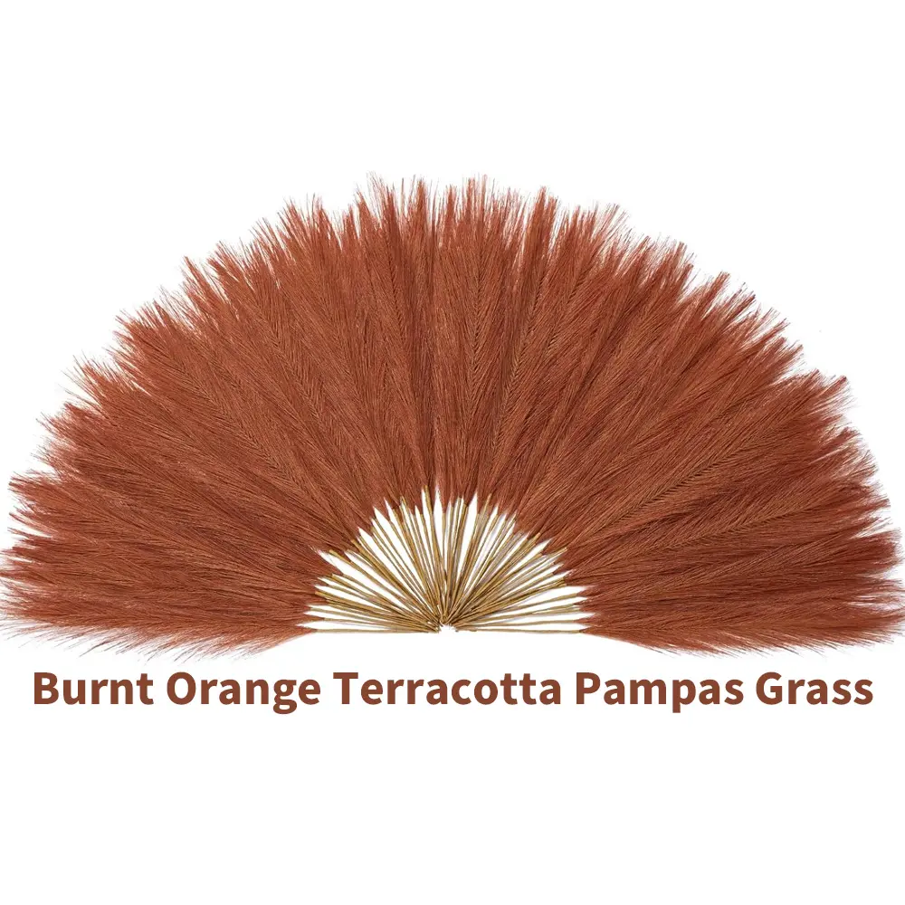60 Pcs Pampas Grass, 17.7" Burnt Orange Pampas Grass Decor, Faux Terracotta Pampas Grass Home Decoration Wall Decor Vase Filler, Artificial Pampas Grass Decor for Home Wedding Centerpieces Party Decorations Boho Decor Table Centerpiece
