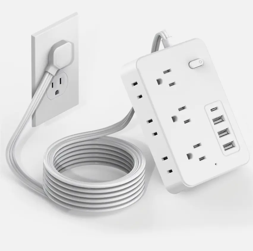 Flat Plug Surge Protector Power Strip with USB-C Ports, 6 AC Outlets, 4 USB Ports, 1700J Protection, 5 ft Extension Cord for Home, Office Use